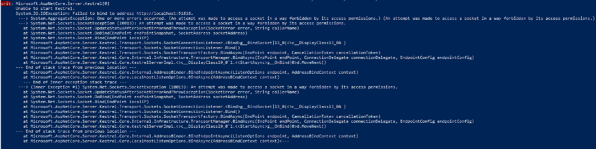 Solved - An attempt was made to access a socket in a way forbidden