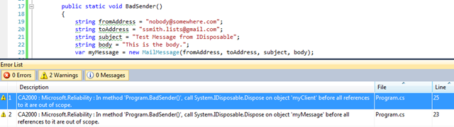 code analysis errors