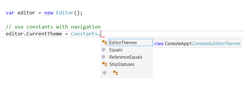 screenshot showing intellisense of constants in groups