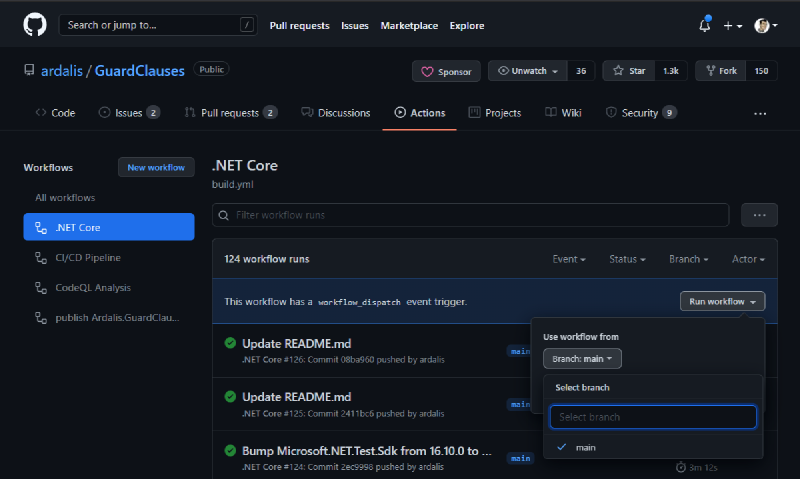GitHub Actions Run Workflow Screenshot
