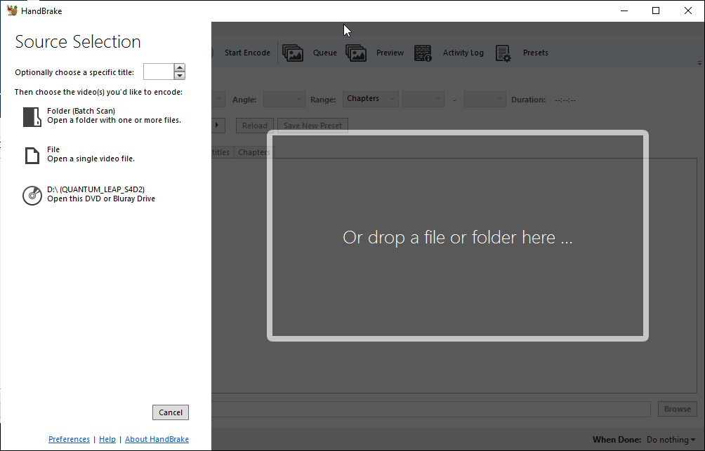 handbrake choose source