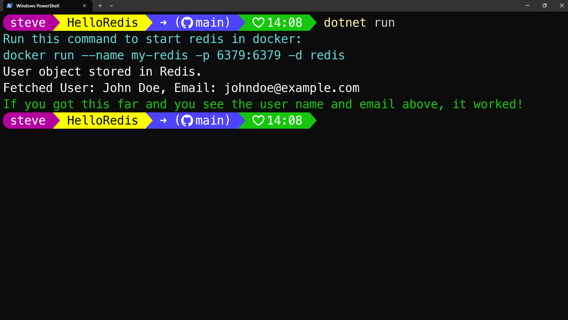 hello redis powershell output screenshot
