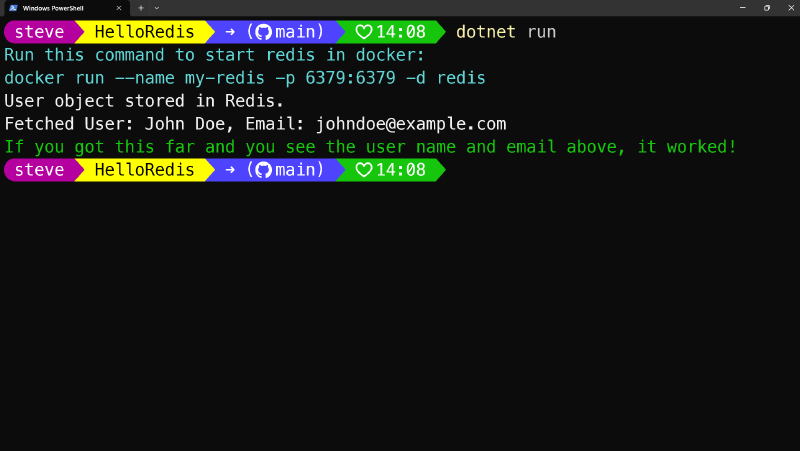hello redis powershell output screenshot
