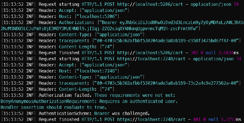 Request from.http file showing logged headers