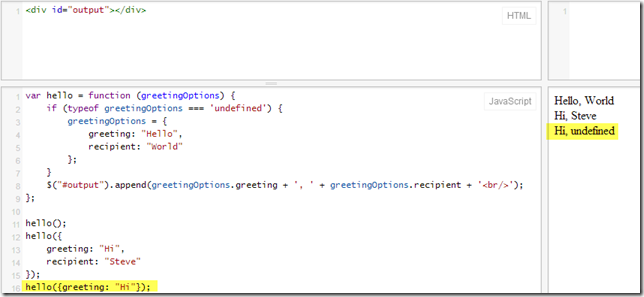 Passing Default Parameter Objects in JavaScript