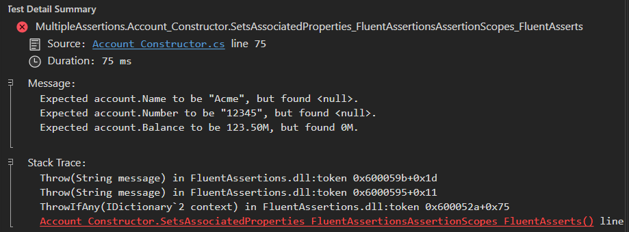 test failure message - assertion scope