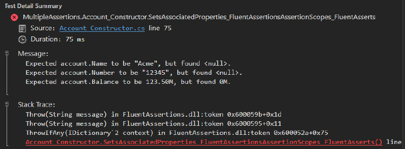 test failure message - assertion scope