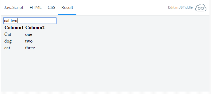 Multi-Term jQuery Table Filter