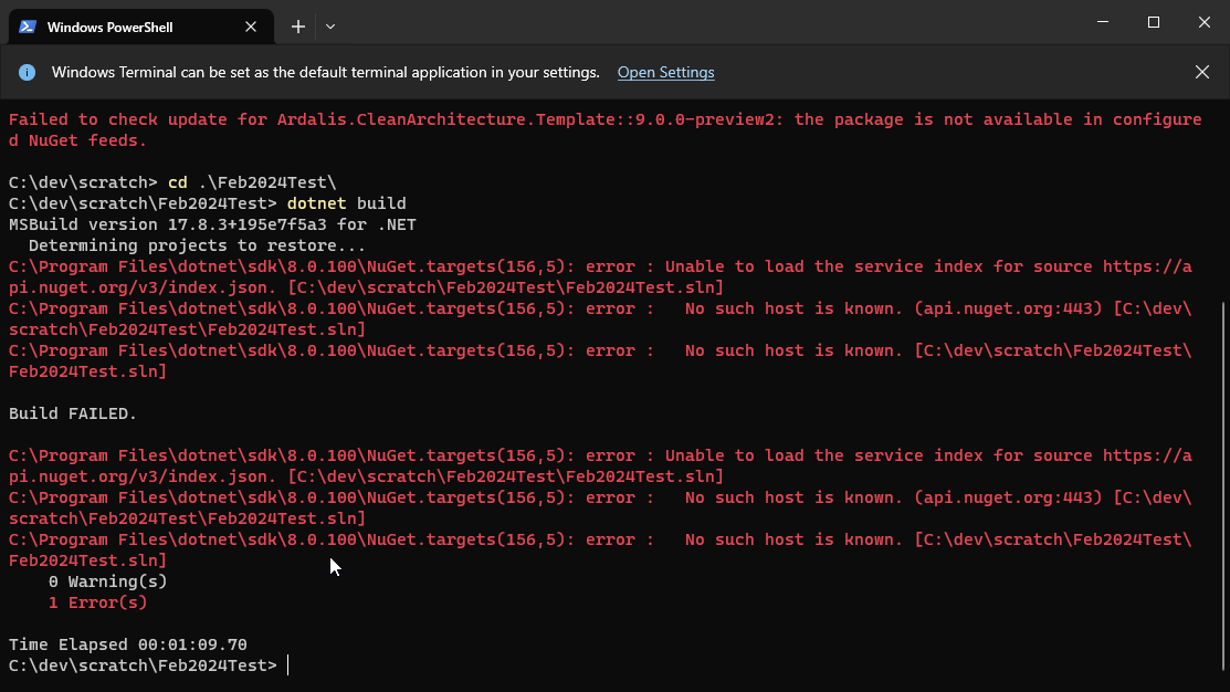 Unable to load the service index for the source