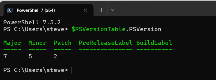powershell 7 version info