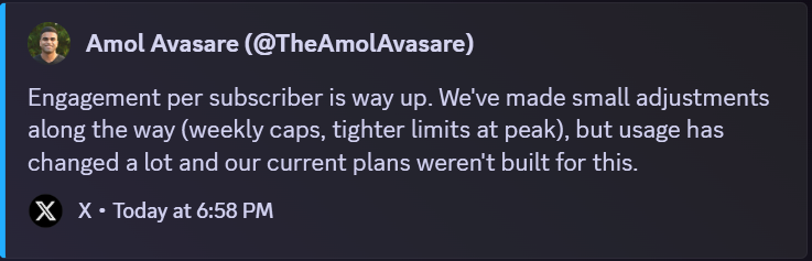 Engagement per subscriber is way up. We&rsquo;ve made small adjustments along the way (weekly caps, tighter limits at peak), but usage has changed a lot and our current plans weren&rsquo;t built for this.