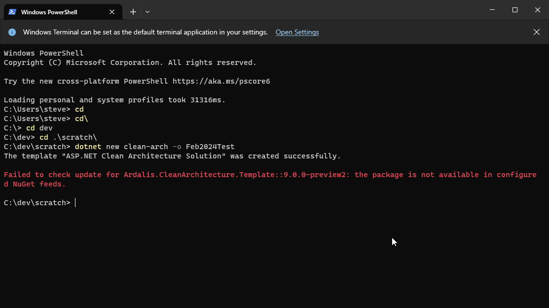 slow powershell and error with nuget template