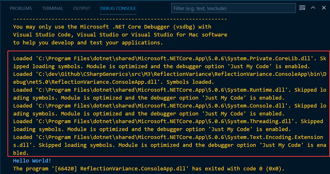 console output loading symbols