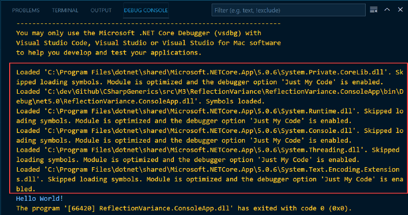 console output loading symbols